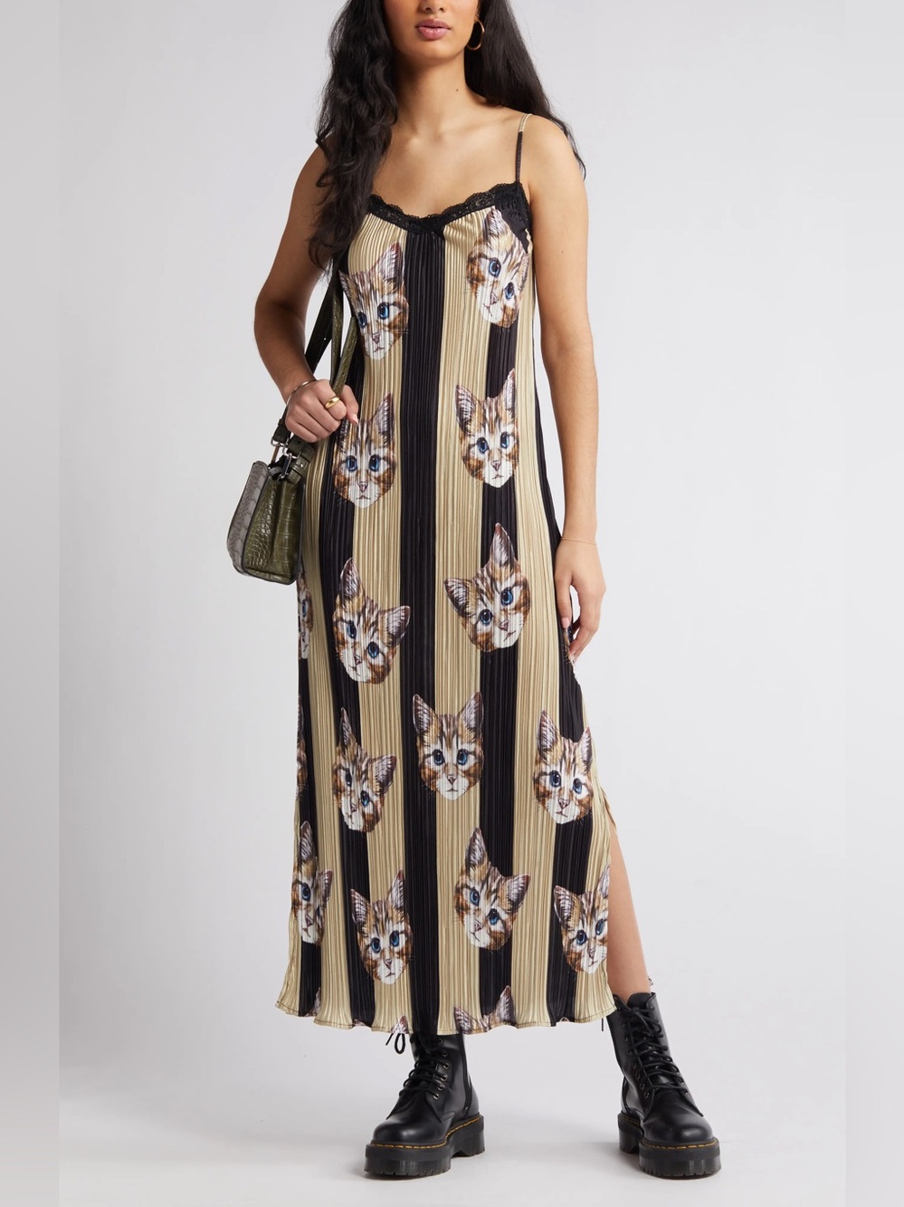 Dressed in LALA Money Honey Plissé Midi Slipdress in Pretty Kitty